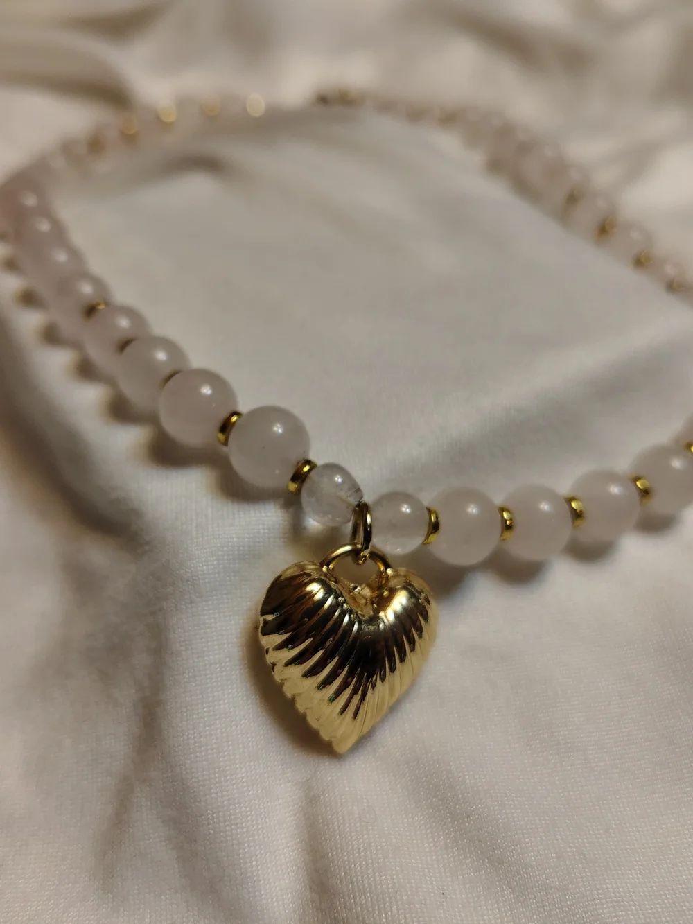 Duo Luna Norte Rose Quartz Gold Heart Beaded Necklace And Secondary Quartz